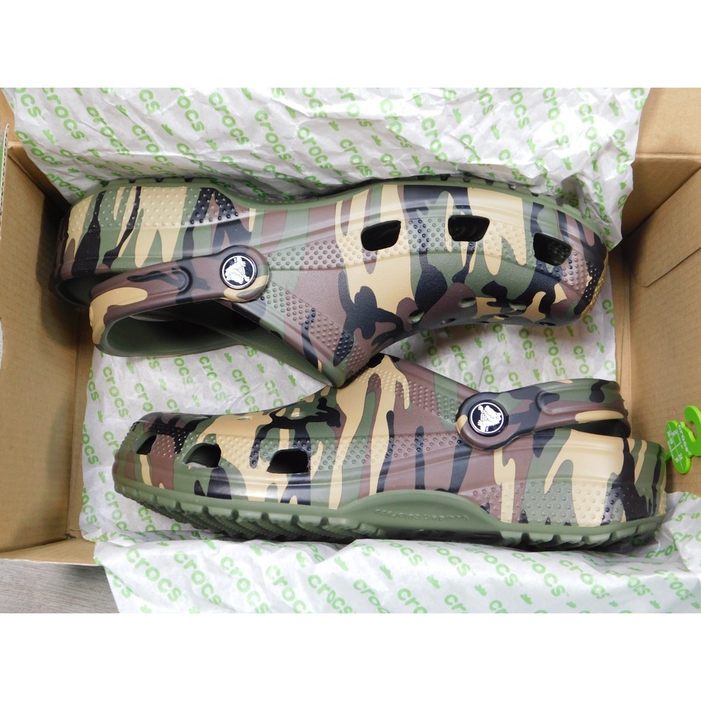 Crocs Classic Camo Clog Army Green Multi Shoes Boys Kid Size J6 Womens 8 Slip On - Picture 8 of 9